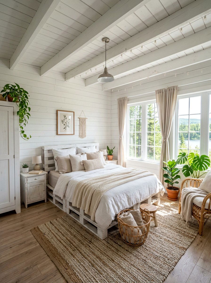 White Cabin Bedroom - 25 Pallet bed ideas for cabin