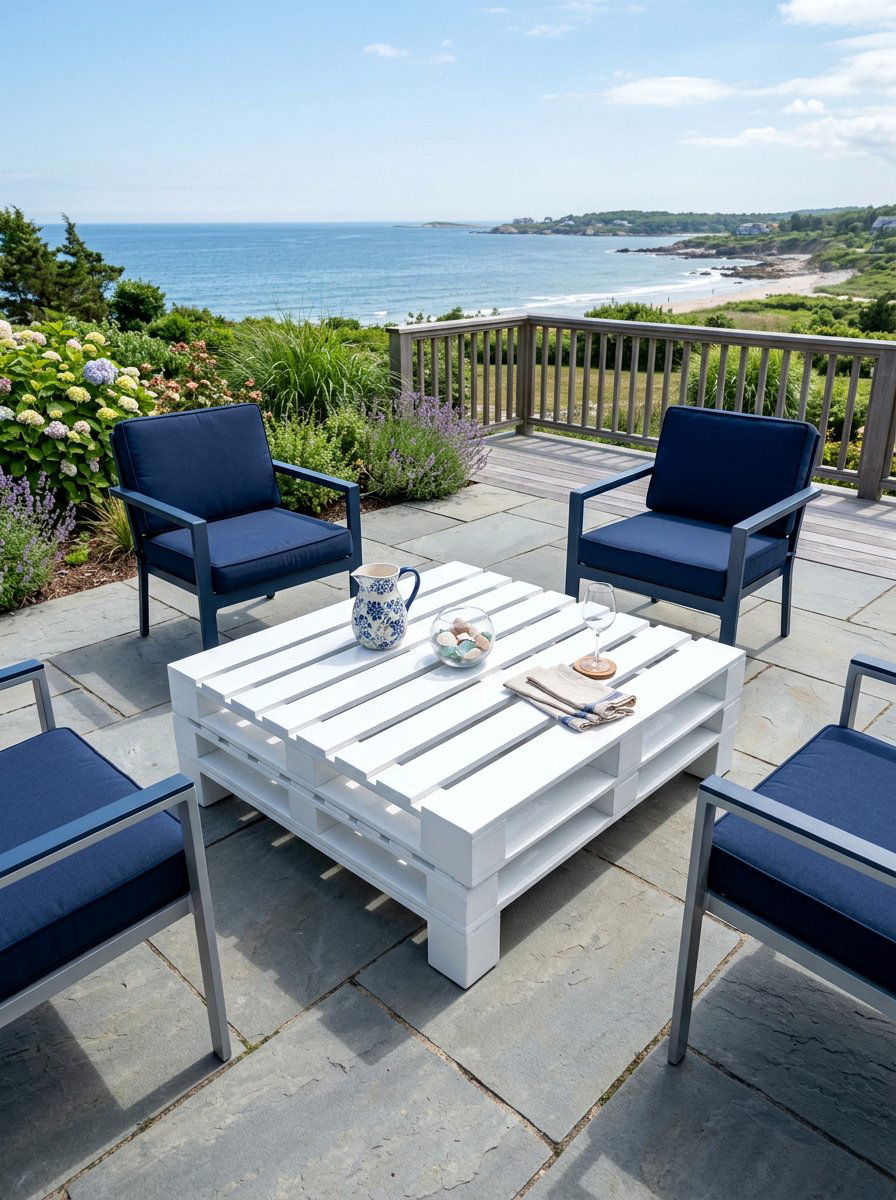 White Painted Outdoor Pallet Table - 25 Pallet Coffee Table for Patio Ideas