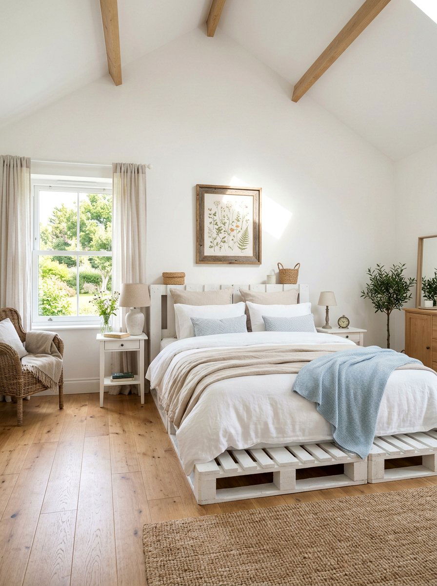 White Painted Pallet Bed - 25 Farmhouse pallet bed ideas