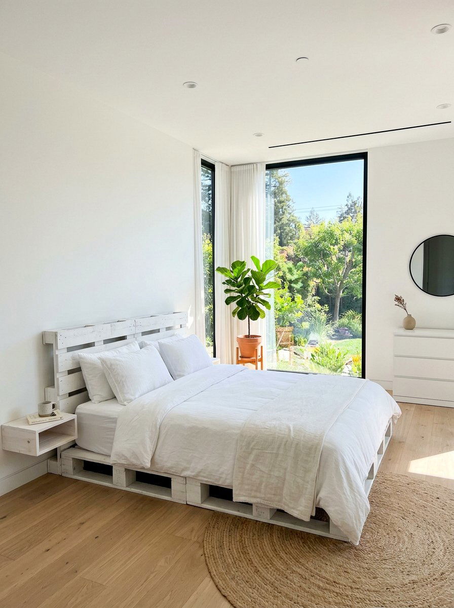 White Pallet Bed Room - 25 King size pallet bed ideas