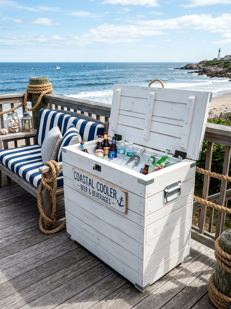 White Shiplap Pallet Cooler - 25 Pallet Ice Chest Holder Ideas