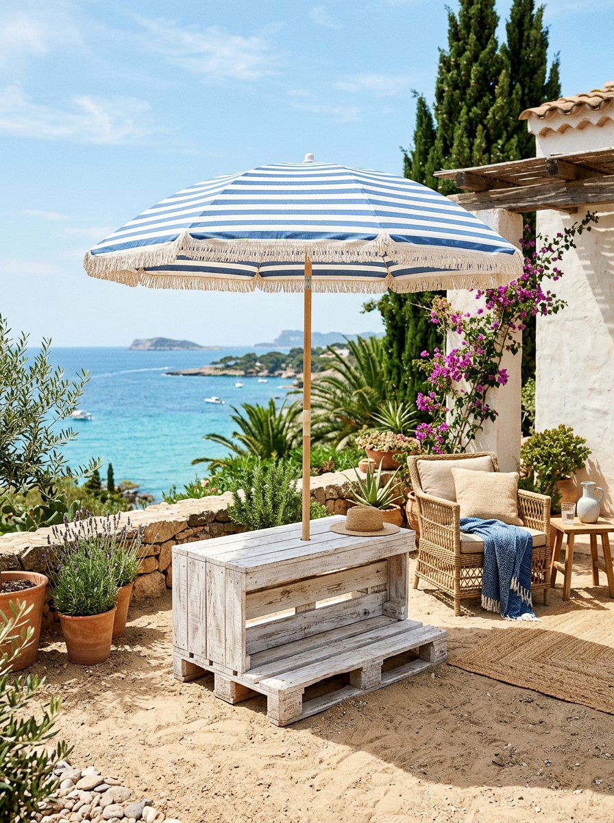 White Washed Pallet - 25 Pallet Umbrella Stand Ideas