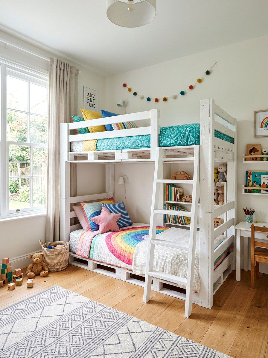 White painted pallet bunk bed - 25 Pallet bunk bed ideas