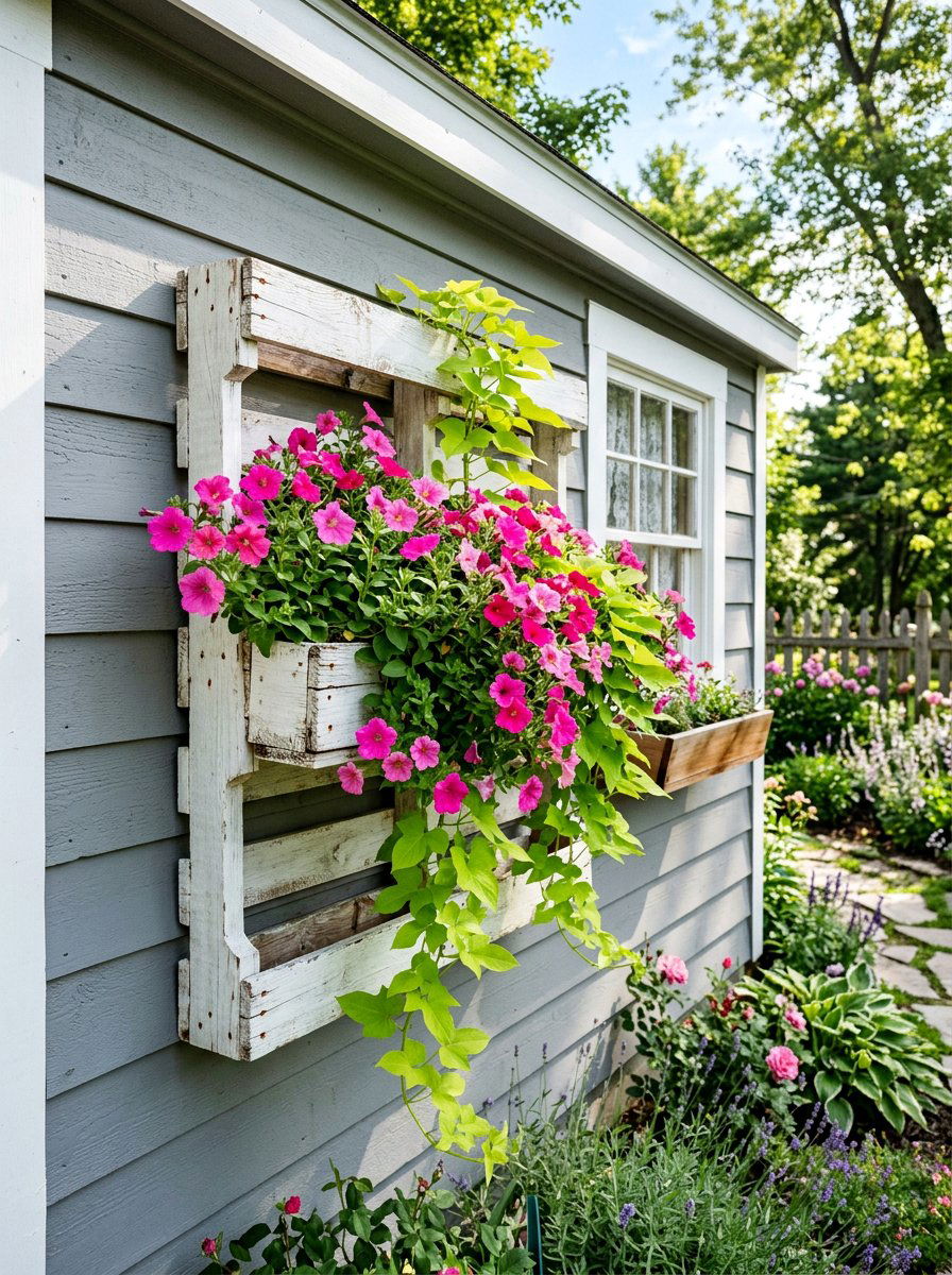 White painted pallet planter - 25 Pallet Window Box Planter Ideas