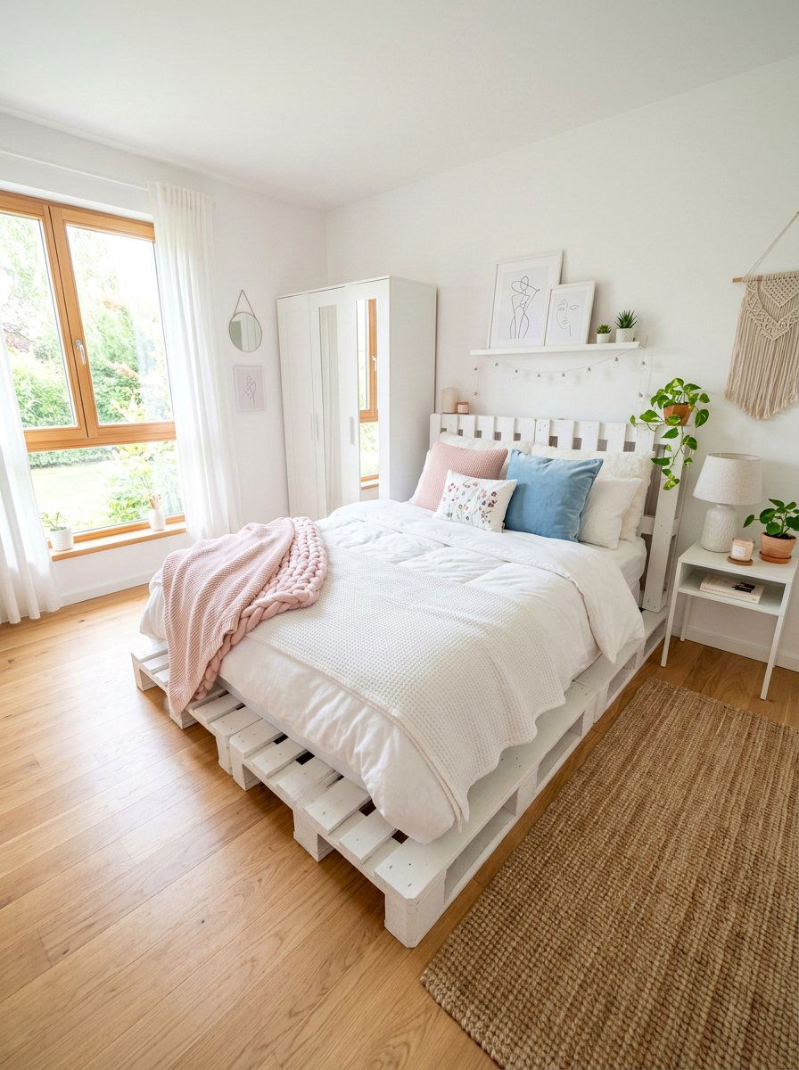 White pallet bed - 25 Pallet bed ideas for girls room