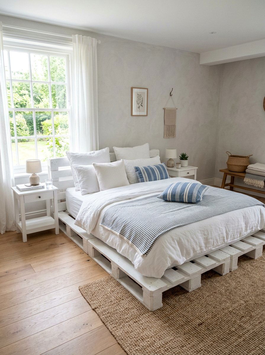 White pallet bed - 25 Full size pallet bed ideas