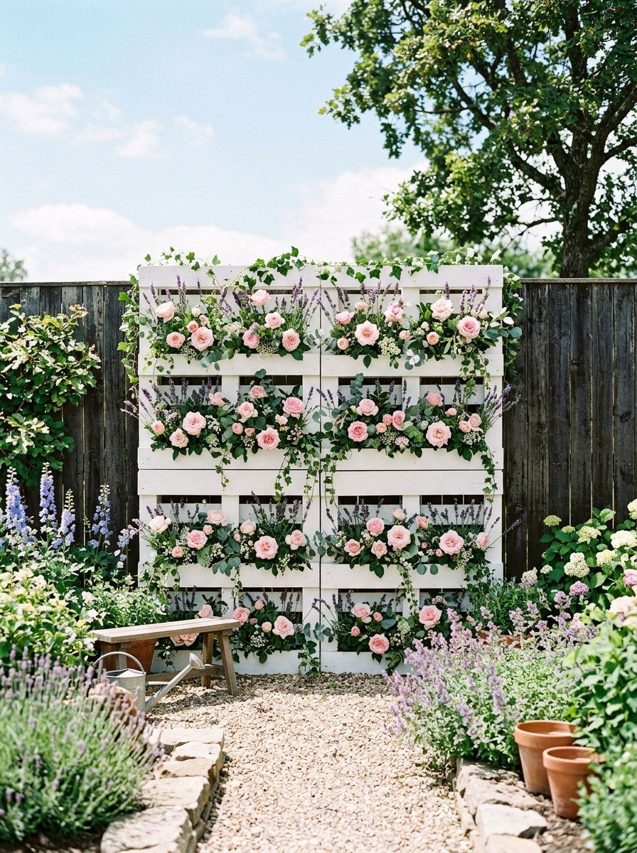White pallet flower wall - 25 Pallet Vertical Flower Garden Ideas