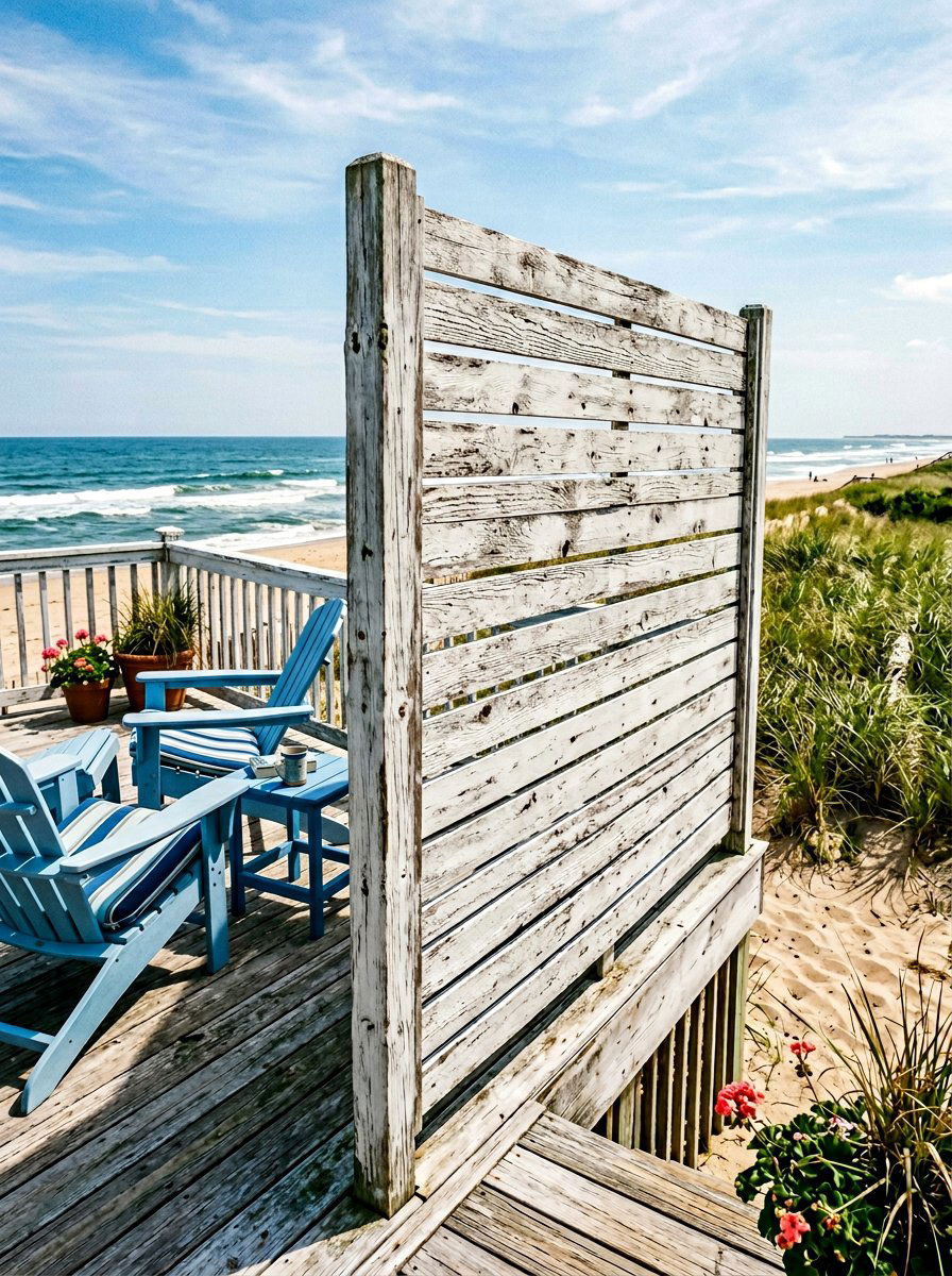 Whitewashed Wood Slat Divider - 25 Pallet Privacy Screen Ideas