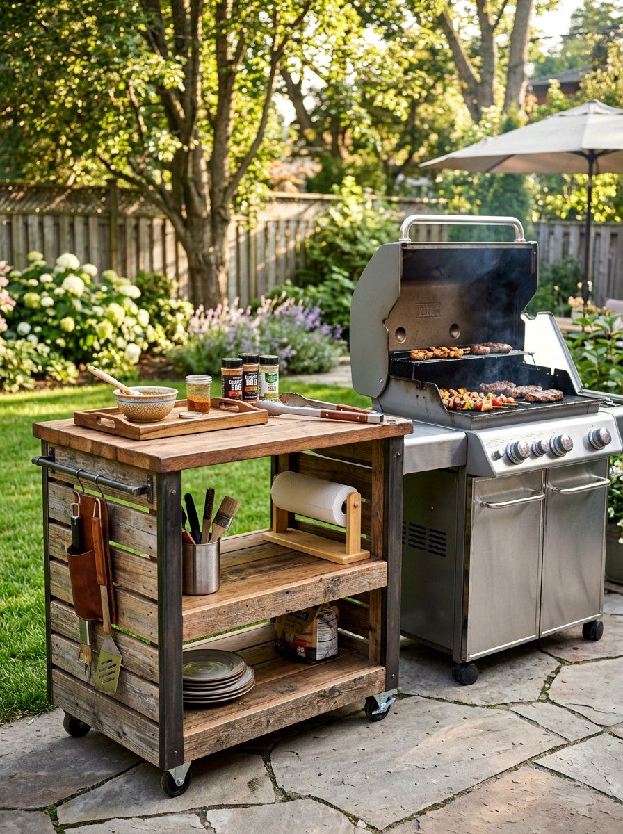 Wide Pallet BBQ Side Cart - 25 Pallet Outdoor Serving Cart Ideas