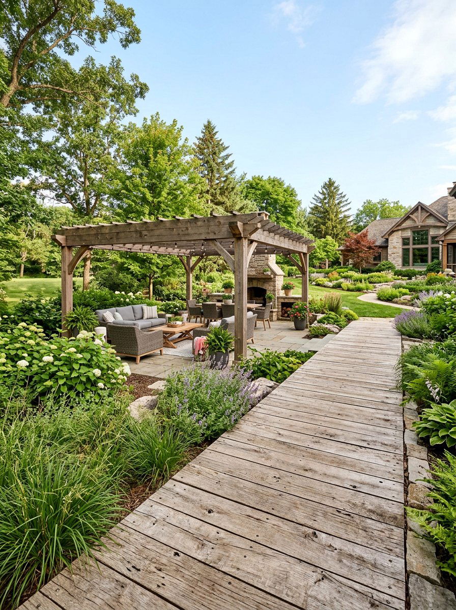 Wide plank wood path - 25 Pallet Garden Pathway Ideas