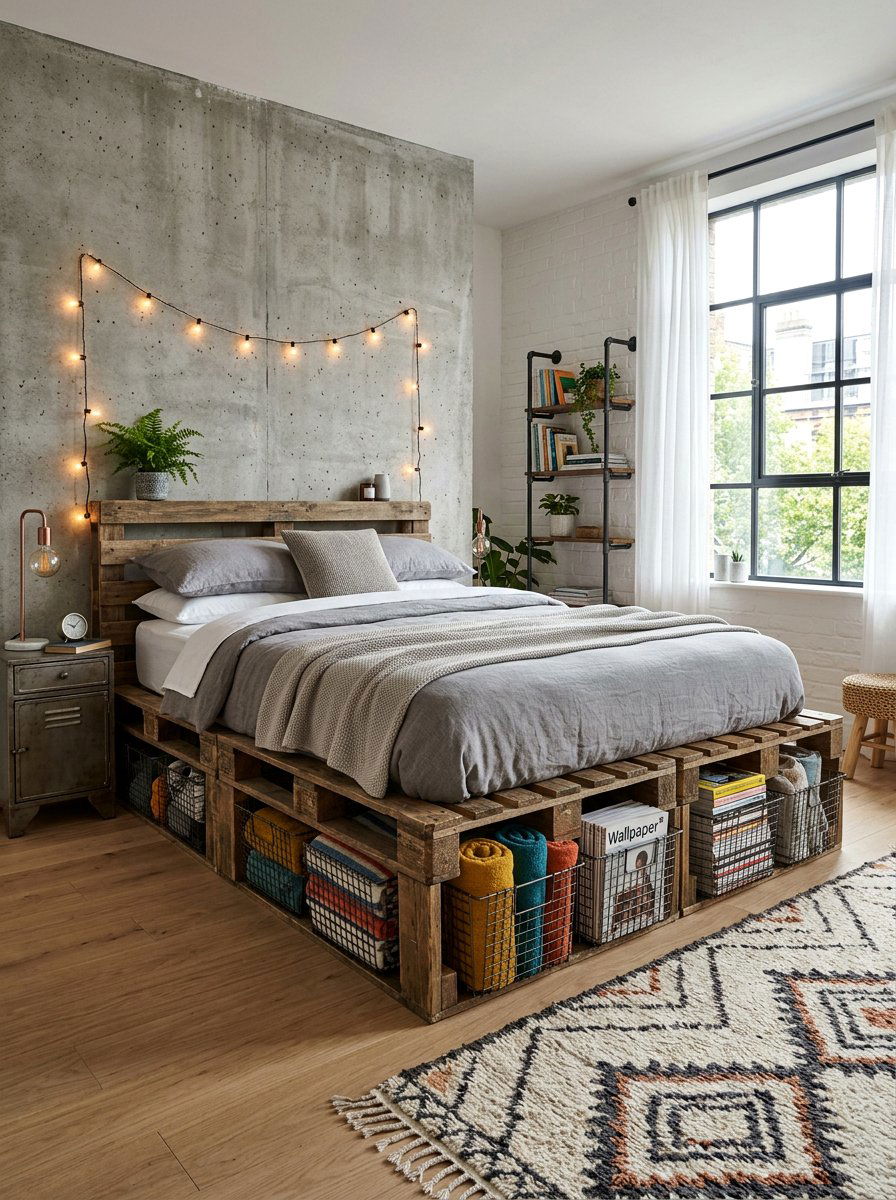 Wire Basket Bed Storage - 25 Pallet bed ideas with hidden storage