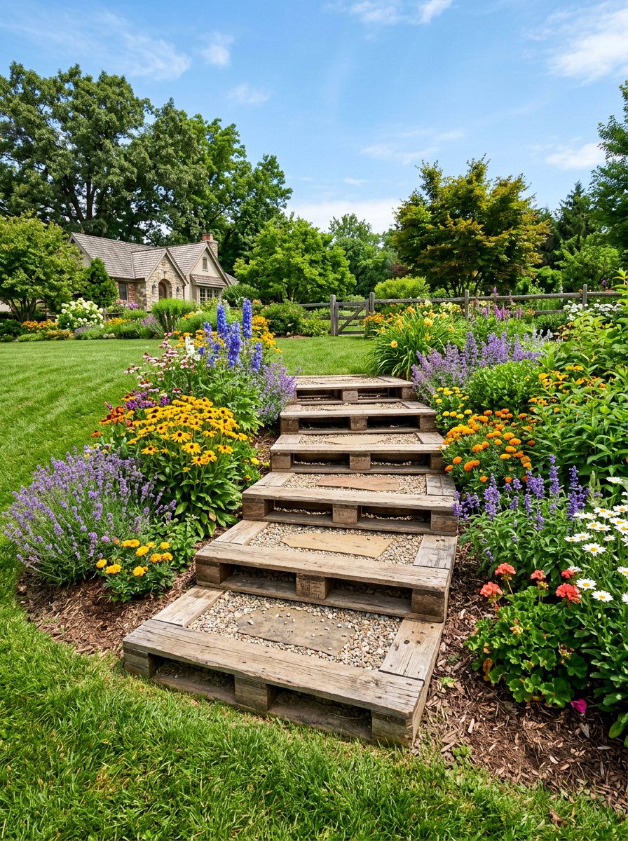 Wood Pallet Garden Steps - 25 Pallet Staircase for Garden Ideas
