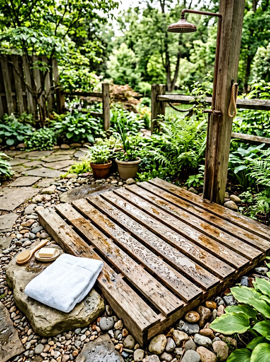 Wood Shower Floor - 25 Pallet Outdoor Shower Ideas