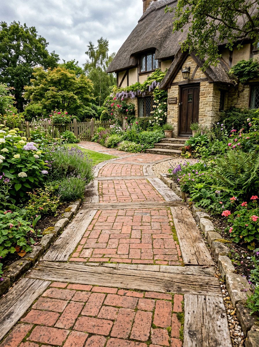 Wood and brick walkway - 25 Pallet Garden Pathway Ideas