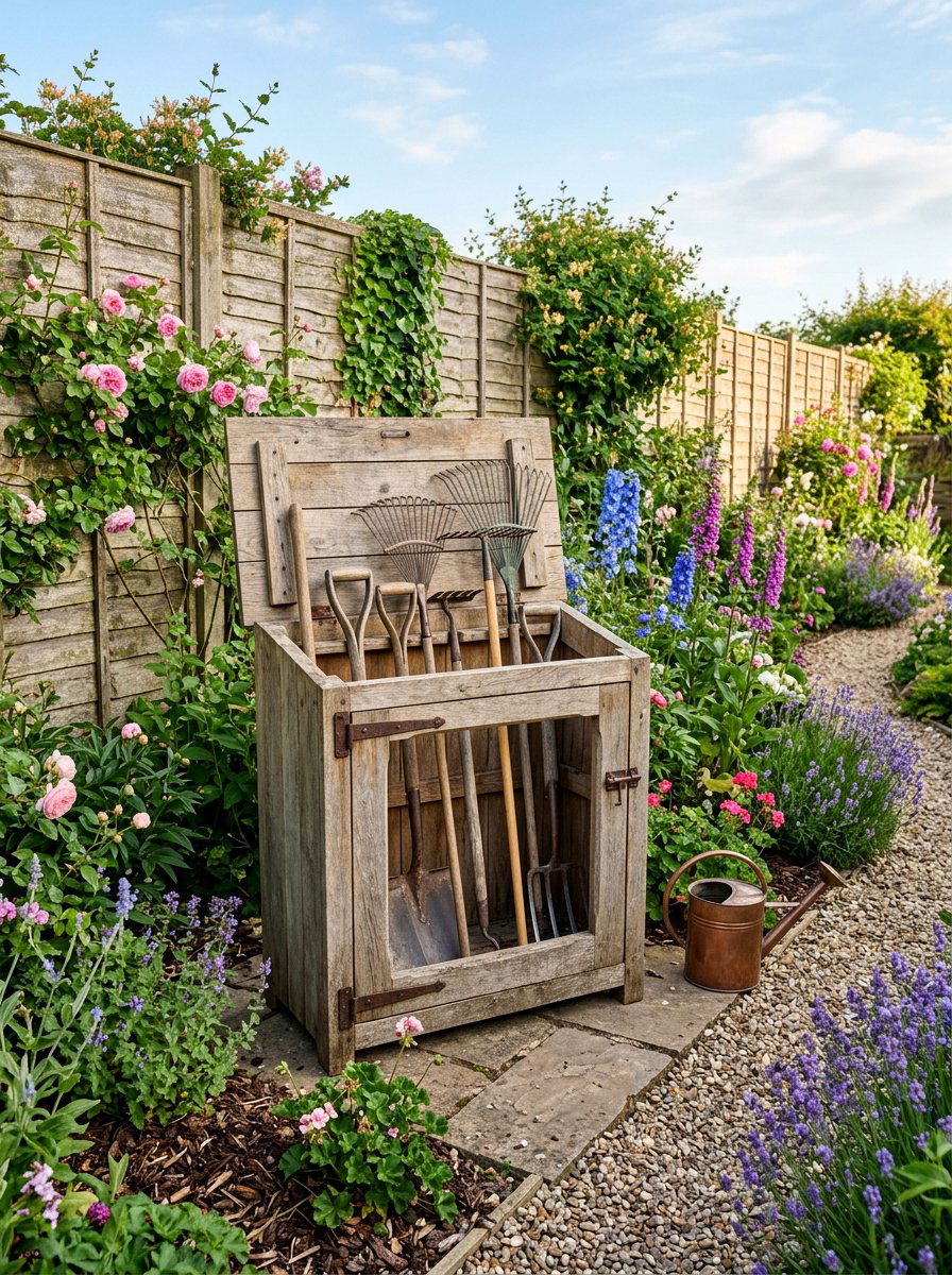 Wooden Garden Tool Bin - 25 Pallet Outdoor Storage Box Ideas