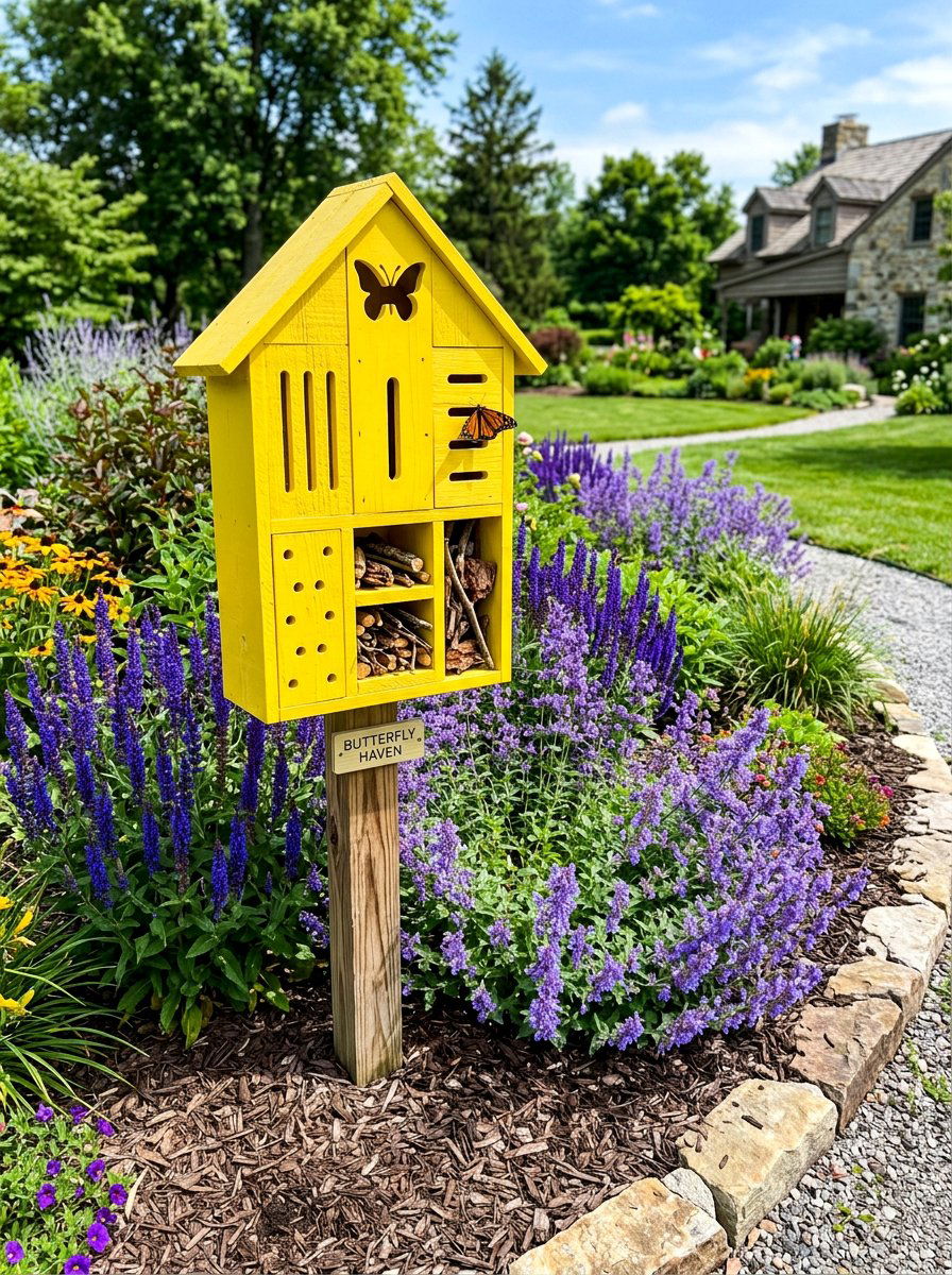 Yellow Wood Butterfly Home - 25 Pallet Butterfly House Ideas