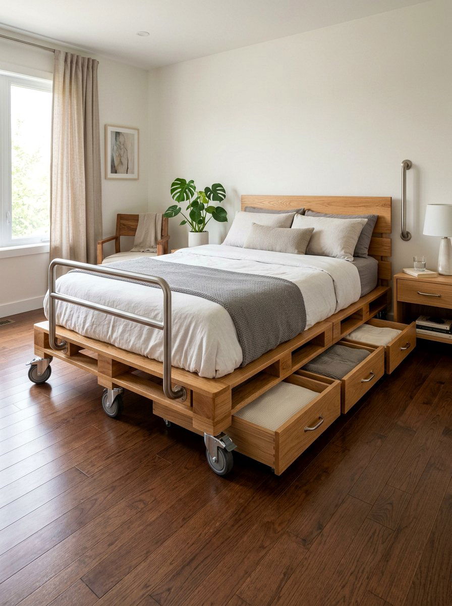 accessible mobile pallet bed design - 25 Pallet bed on wheels with storage ideas