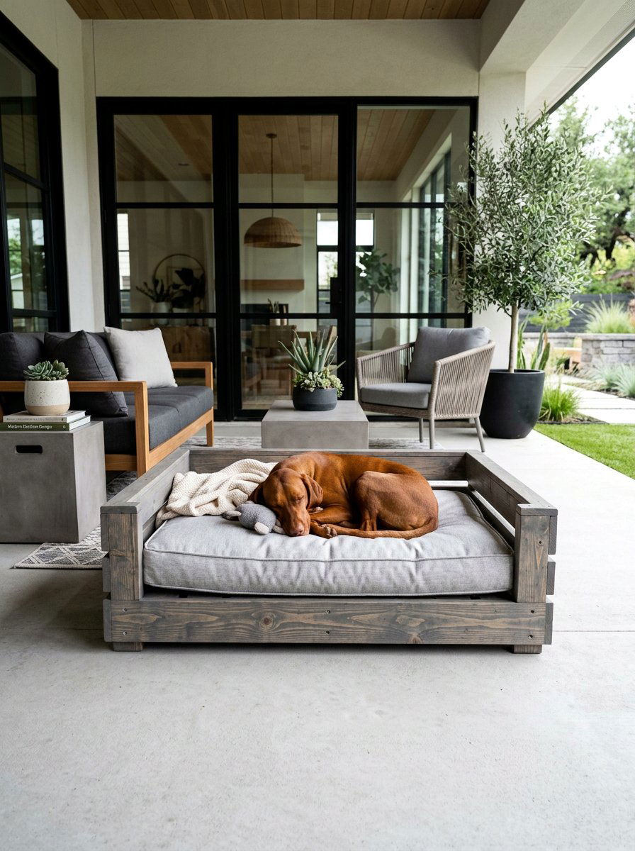 gray stained pallet dog bed - 25 Pallet Dog Bed for Porch Ideas