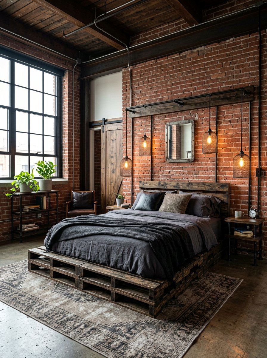industrial style pallet bed cage lights - 25 Pallet Bed with Lights ideas
