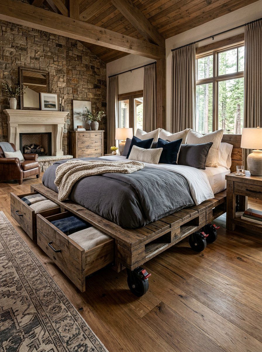 king pallet bed frame with wheels - 25 Pallet bed on wheels with storage ideas