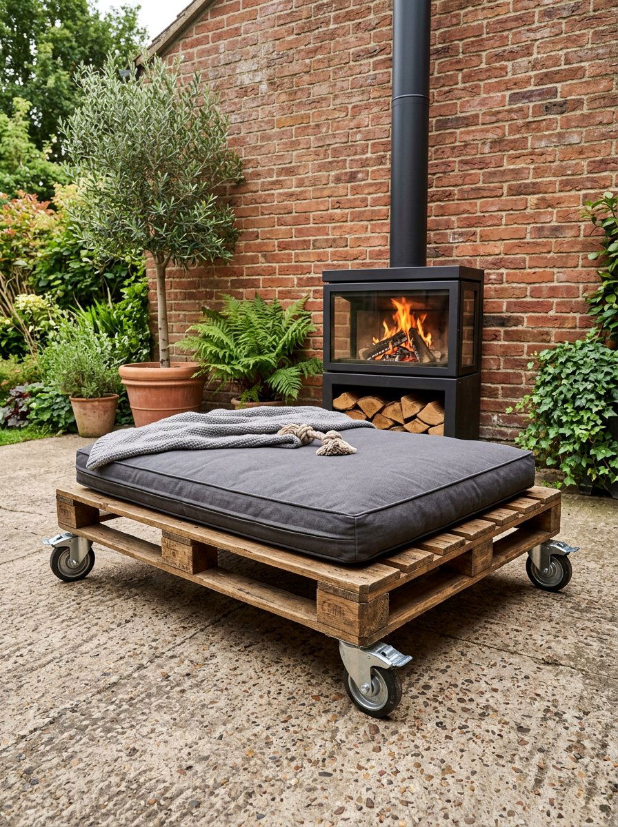 large pallet dog bed with wheels - 25 Pallet Dog Bed for Porch Ideas