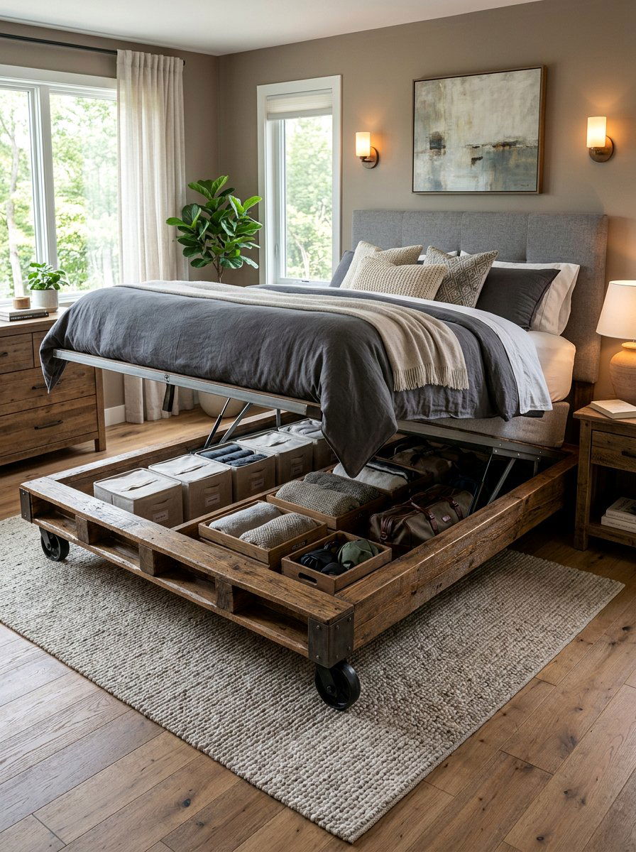 lift top pallet storage platform - 25 Pallet bed on wheels with storage ideas