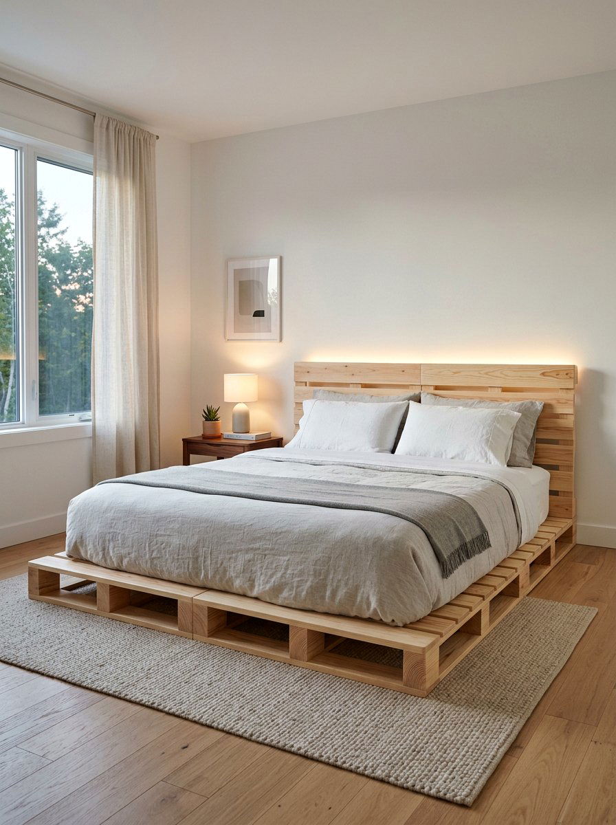 low profile pallet bed accent lighting - 25 Pallet Bed with Lights ideas