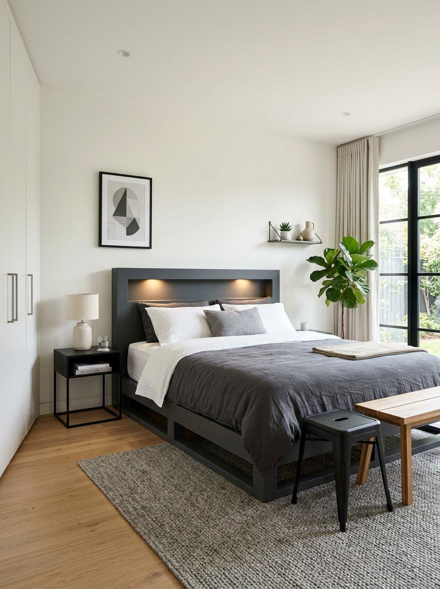 modern minimalist pallet bed integrated lights - 25 Pallet Bed with Lights ideas