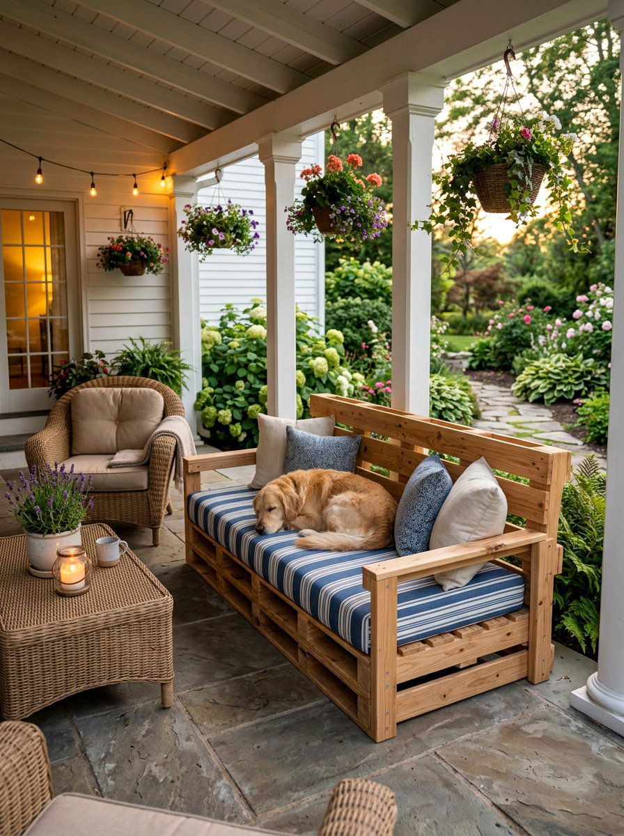 outdoor pet sofa from pallets - 25 Pallet Dog Bed for Porch Ideas