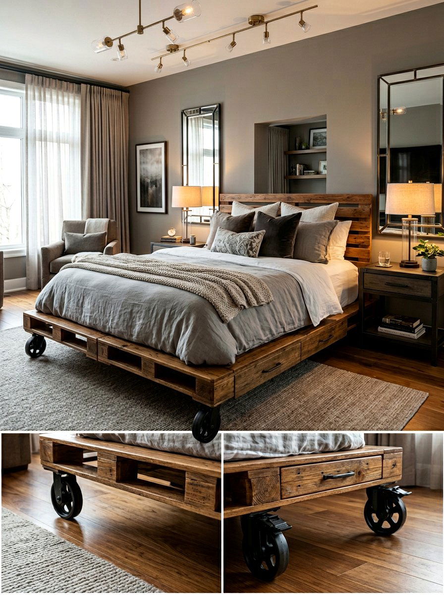 queen pallet storage bed frame - 25 Pallet bed on wheels with storage ideas