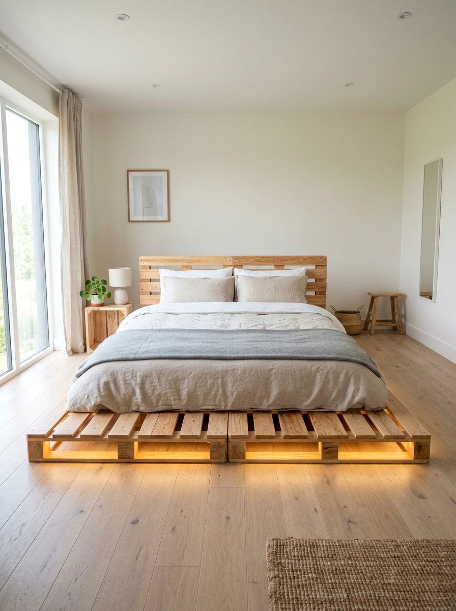 simple platform pallet bed lighting - 25 Pallet Bed with Lights ideas