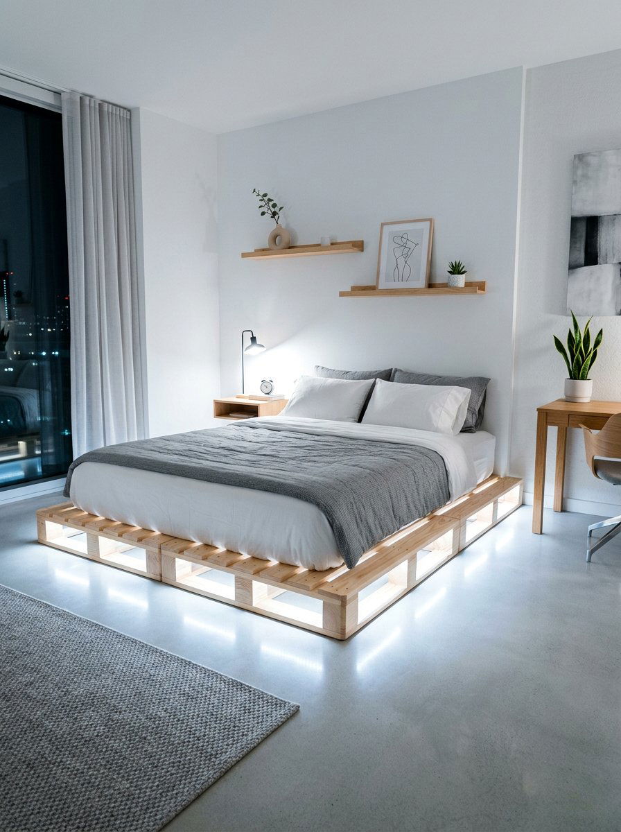 under bed led strip pallet bed - 25 Pallet Bed with Lights ideas