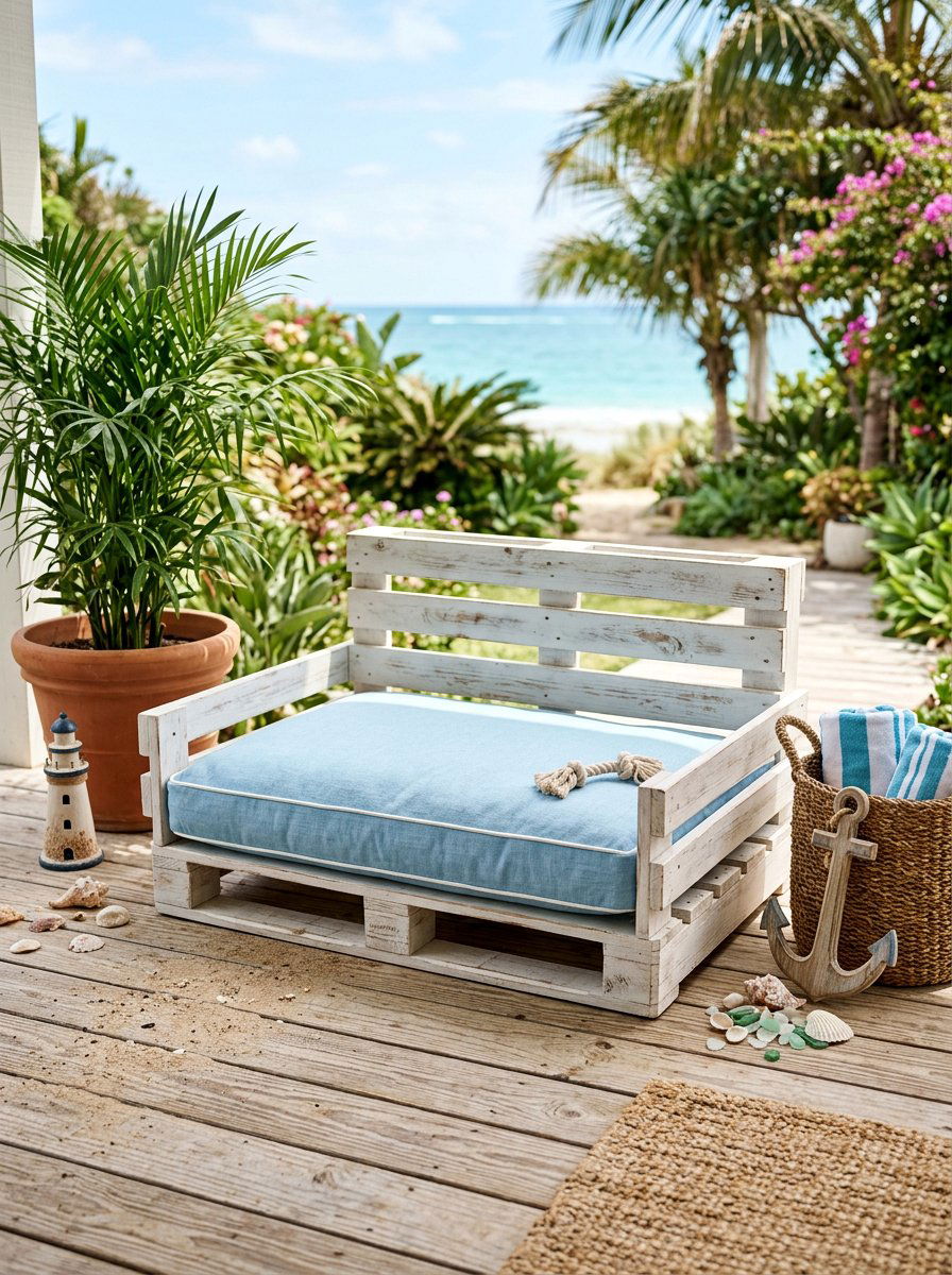 white washed pallet dog bed - 25 Pallet Dog Bed for Porch Ideas